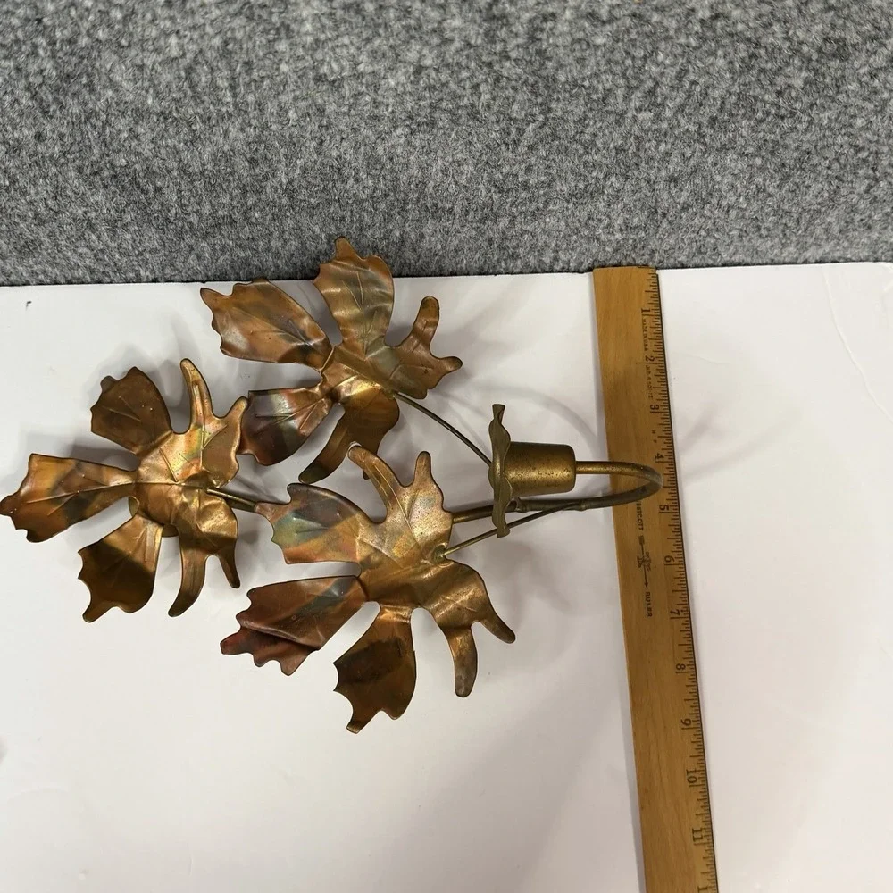 VINTAGE BRASS COPPER MAPLE LEAF SCONCE CANDLE HOLDER MCM